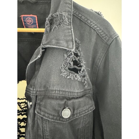 Boom Boom Jeans Denim Jacket Black Distress Grunge Rips Tears Holes Thrash XL - Picture 7 of 11